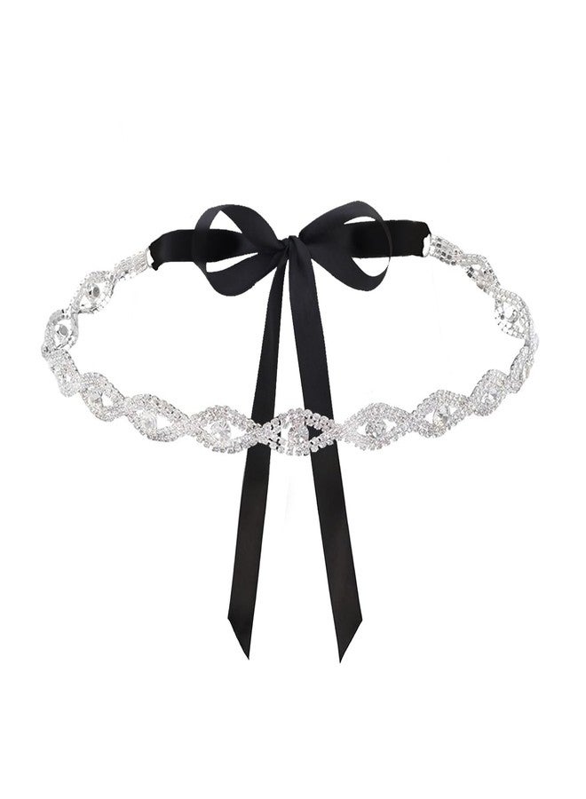 Mivofun Rhinestone Wedding Waist Belt, Handcrafted Bling Crystal Bridal Belts Glitter Ribbon Belt for Women Jeans Dress Matching Accessories (Black Ribbon) - Image 2